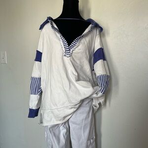 We The Free Blue and White Striped Oversized Pull Over Top